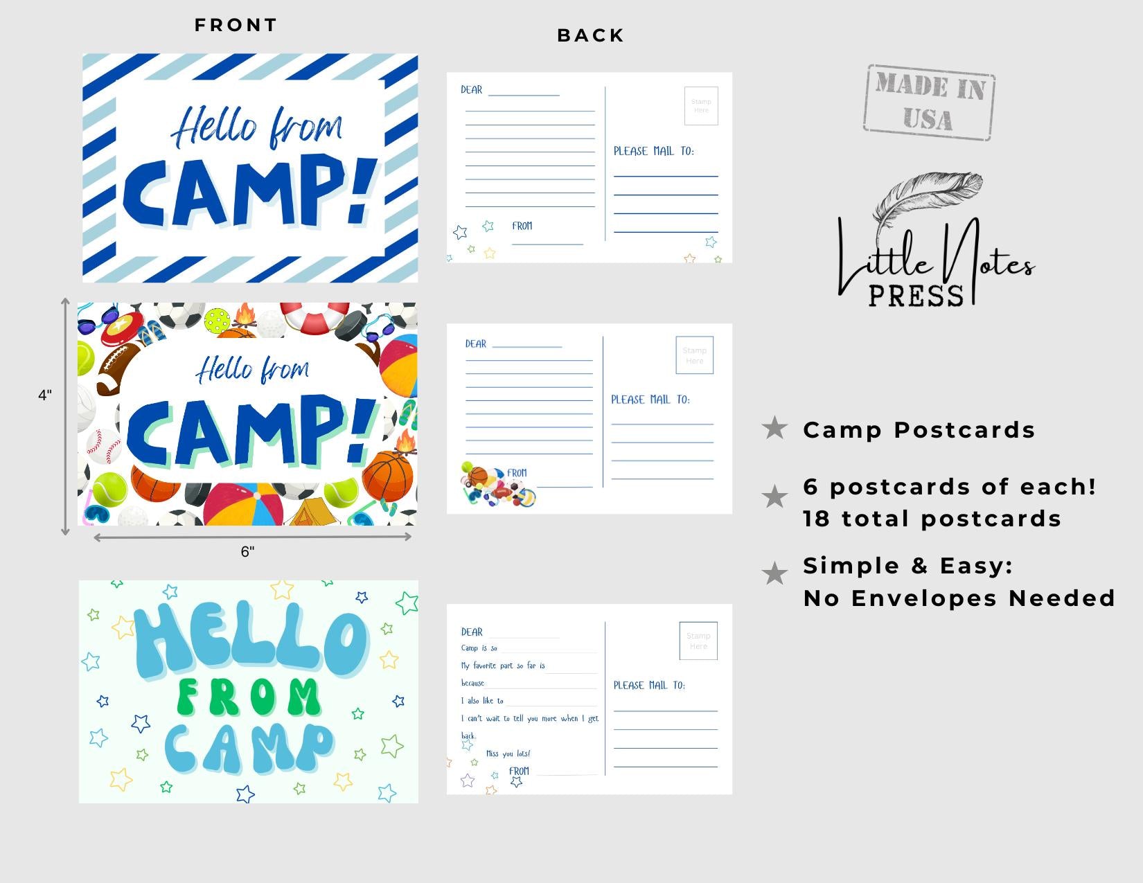 Summer Camp Postcards: Pack of 18 | Fun Colorful Kids Stationery