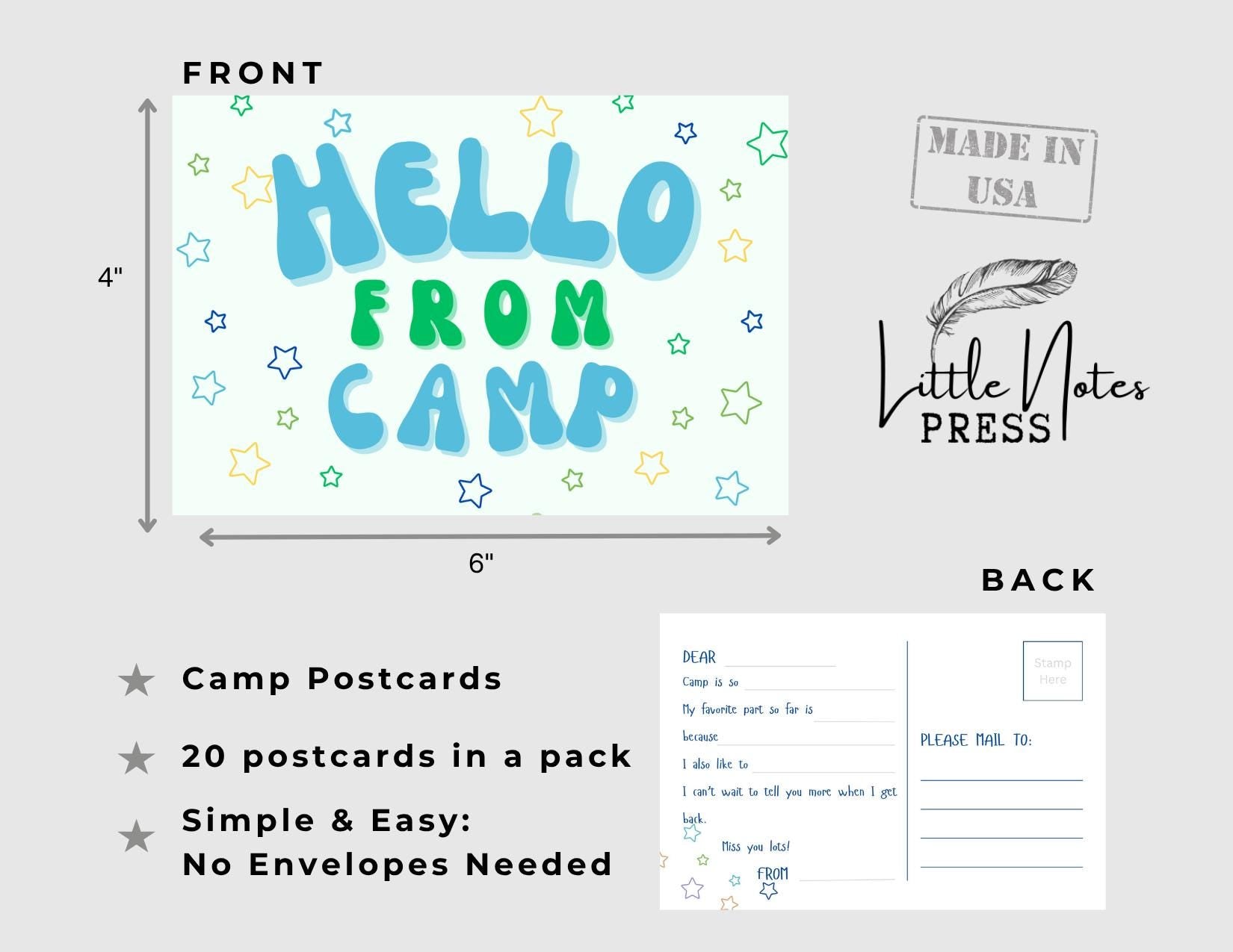 Camp Postcards Set: Fun Colorful Stationery, Summer Care Package
