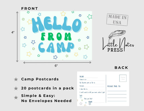 Camp Postcards Set: Fun Colorful Stationery, Summer Care Package