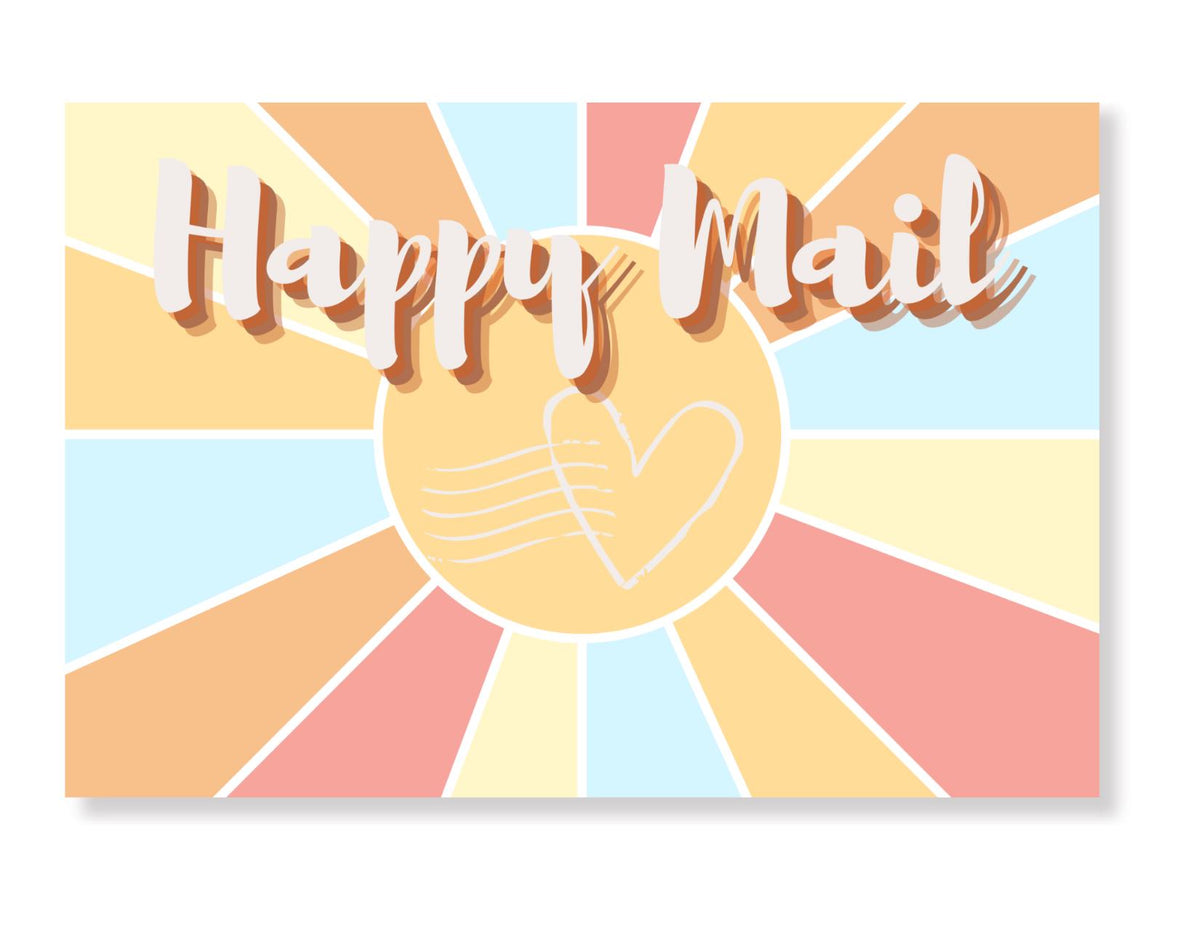 Happy Mail Postcards | Retro Pastel Sunburst Design | No envelopes needed