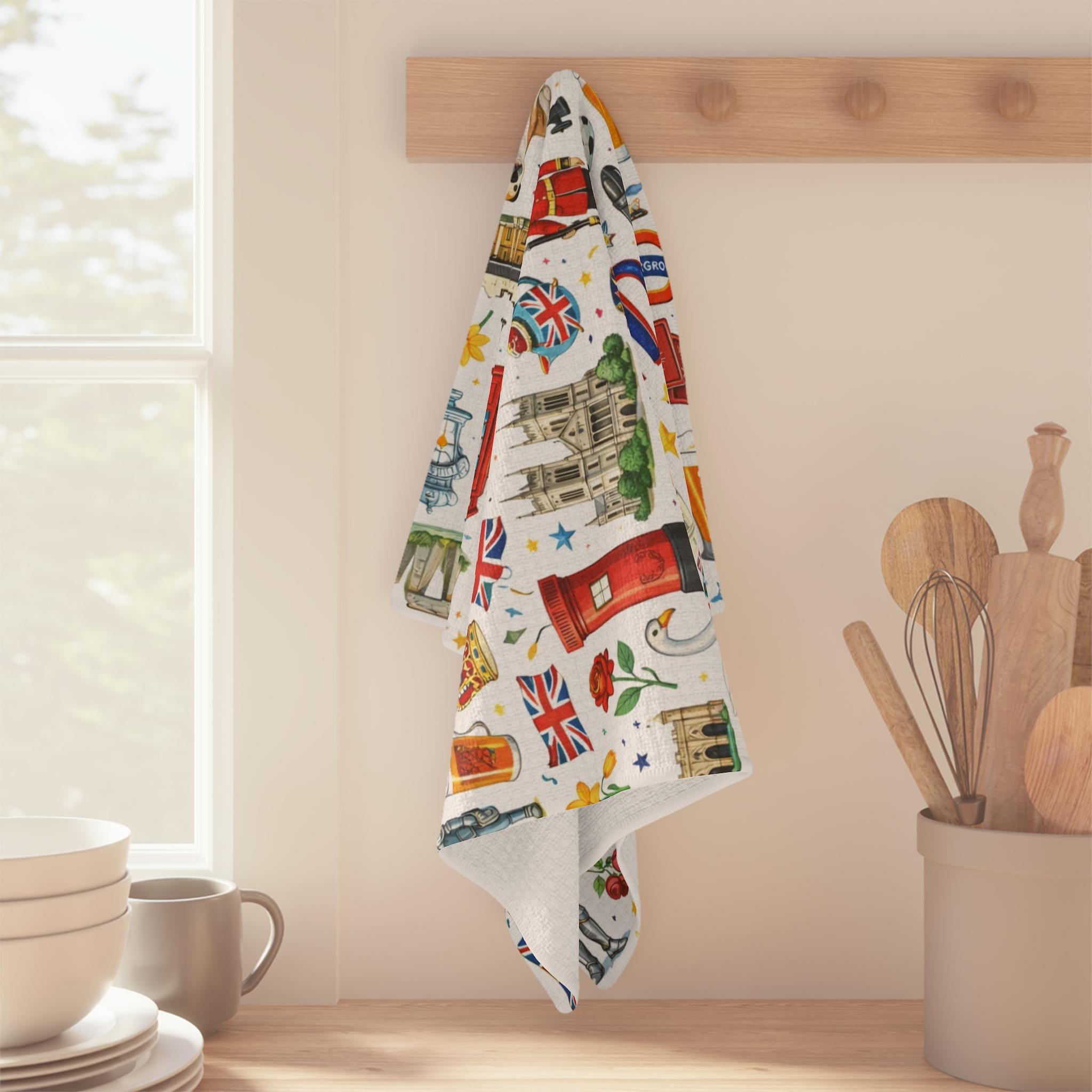 England Icons Microfiber Tea Towel | London Landmarks, Union Jack, Tea Motifs