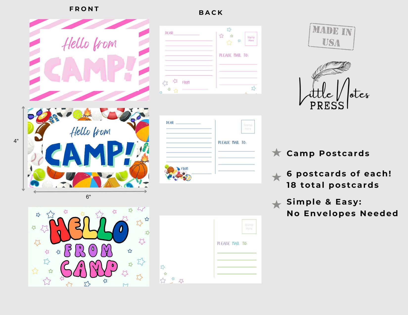 Summer Camp Postcards: Fun Colorful Stationery, Set of 18