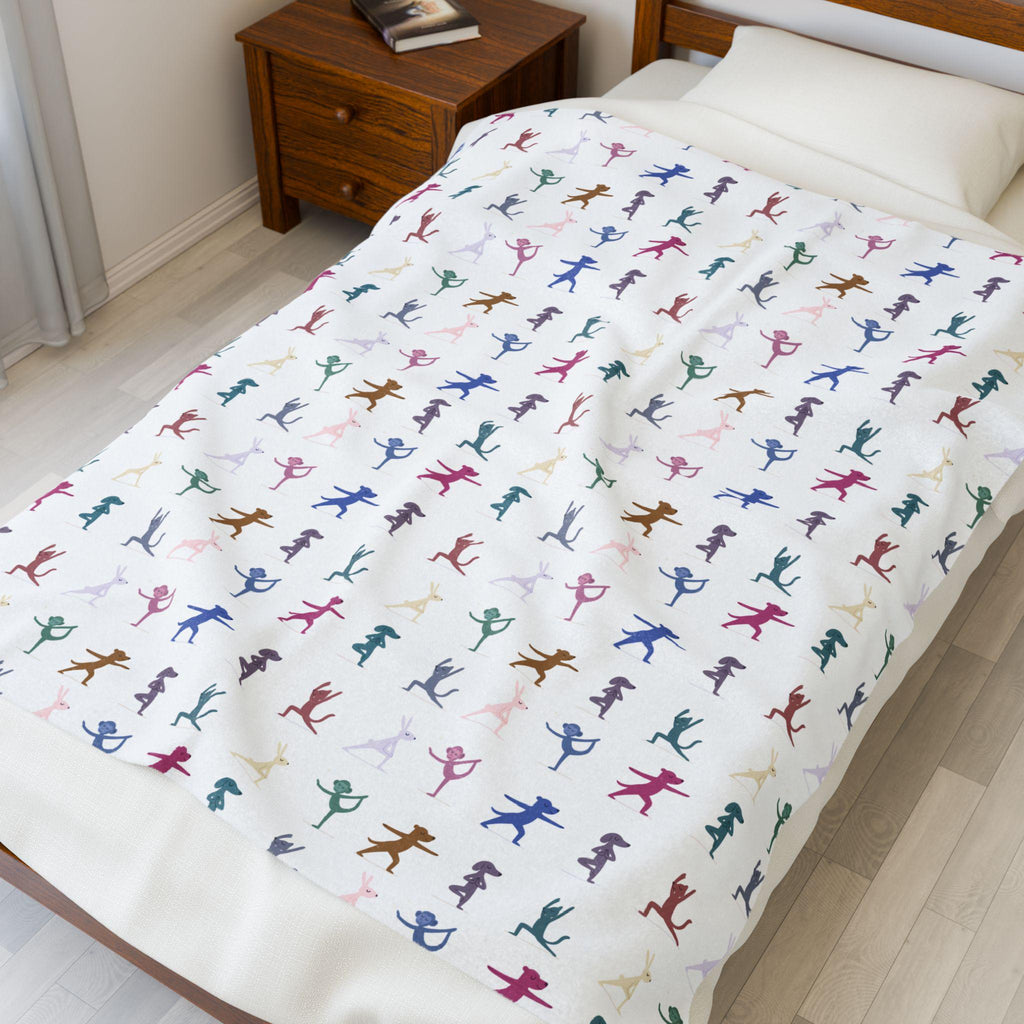 Colorful Playful Yoga Animal Pattern Blanket | Velveteen Plush Blanket