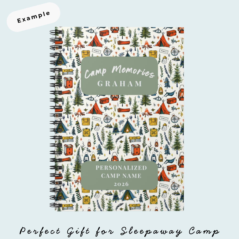 Camp Memories Camping Pattern Spiral Notebook | Personalized Ruled Journal