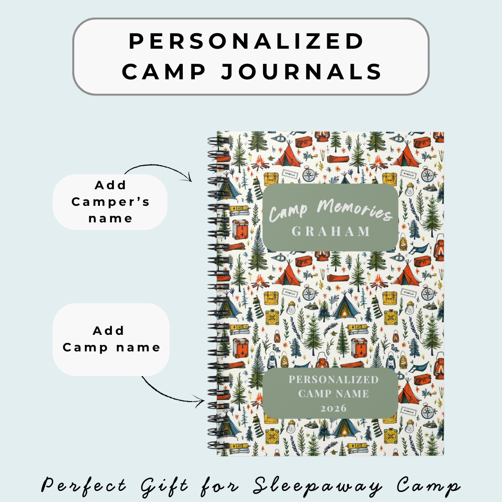 Camp Memories Camping Pattern Spiral Notebook | Personalized Ruled Journal