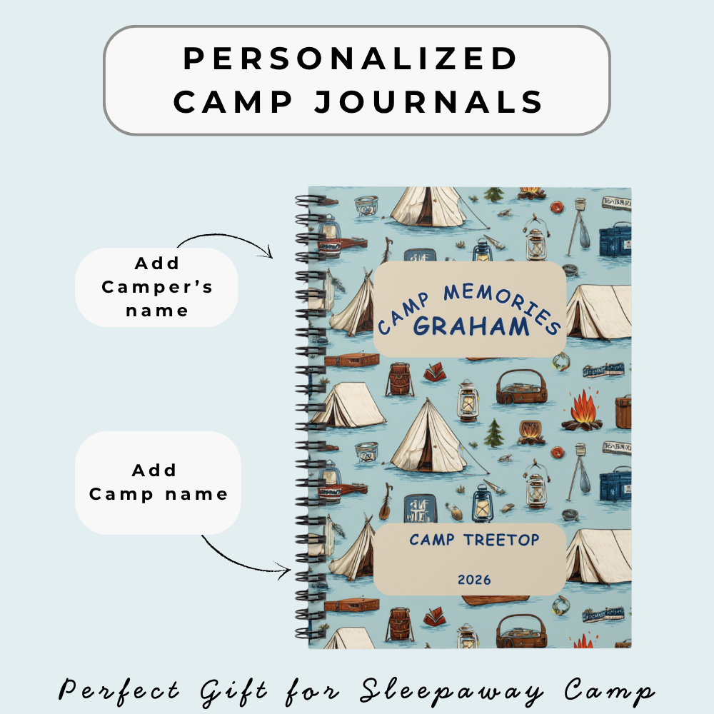 Camp Memories Camping Pattern Spiral Notebook | Personalized Ruled Journal