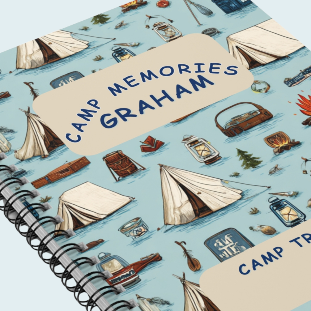 Camp Memories Camping Pattern Spiral Notebook | Personalized Ruled Journal