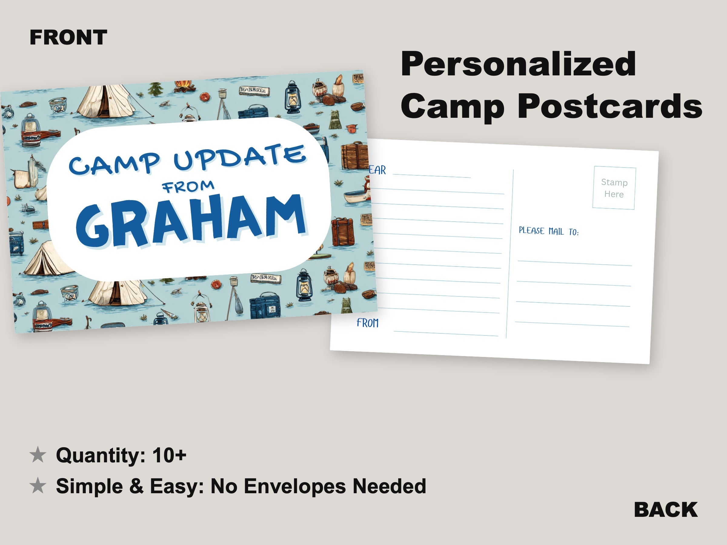 Personalized Camp Postcards: Multiple Color Options, Summer Camp Care Package