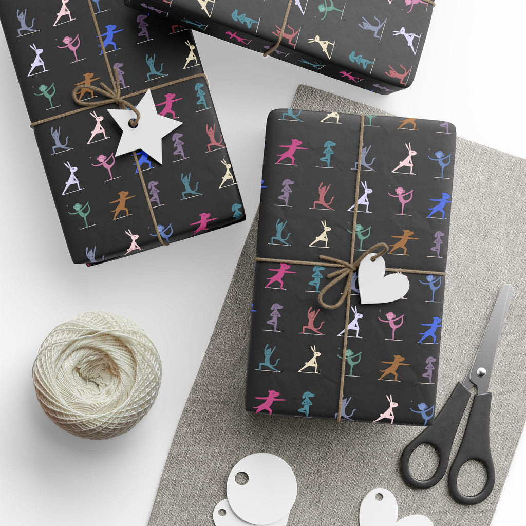Yoga Dancing Animal Wrapping Paper | Black or White Background