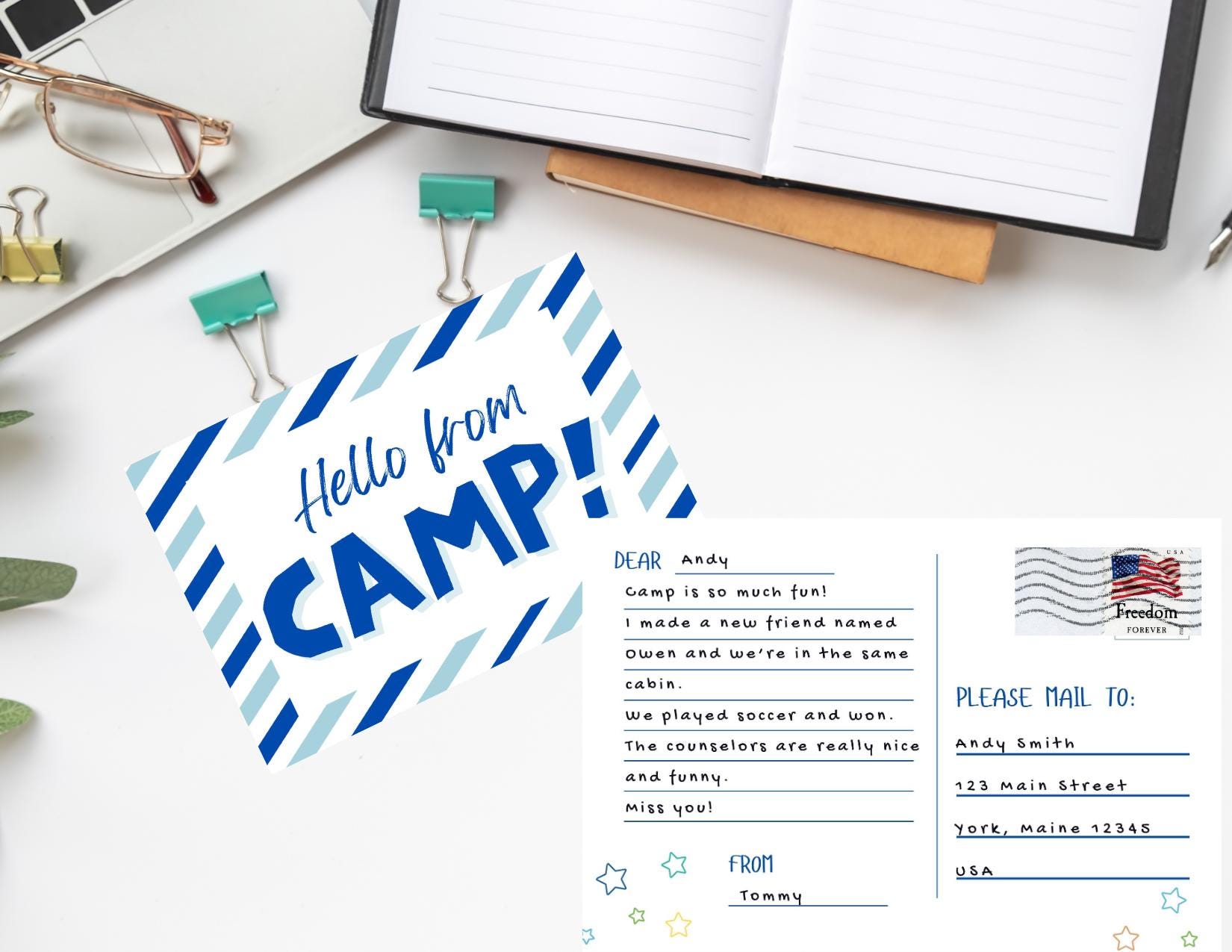 Camp Postcards | Fun Colorful Stationery, Kids Summer Camp (Set of 20)