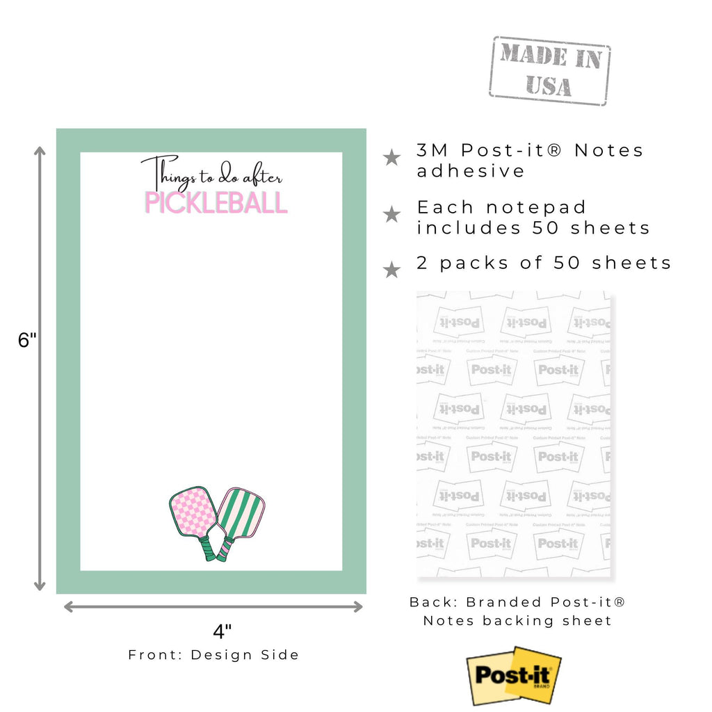 Funny Pickleball Post-it Notes: Pickleball Players' To-Do List 4x6"