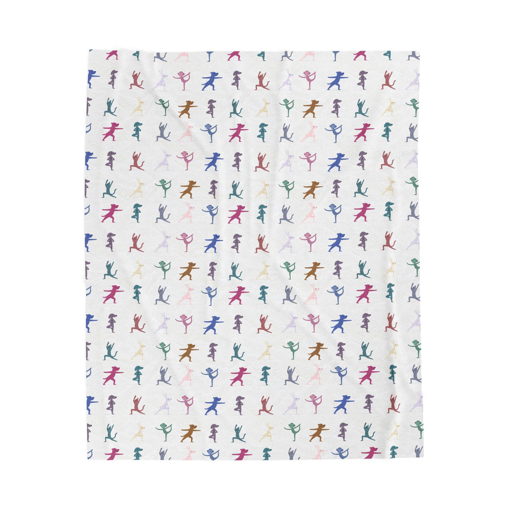 Colorful Playful Yoga Animal Pattern Blanket | Velveteen Plush Blanket