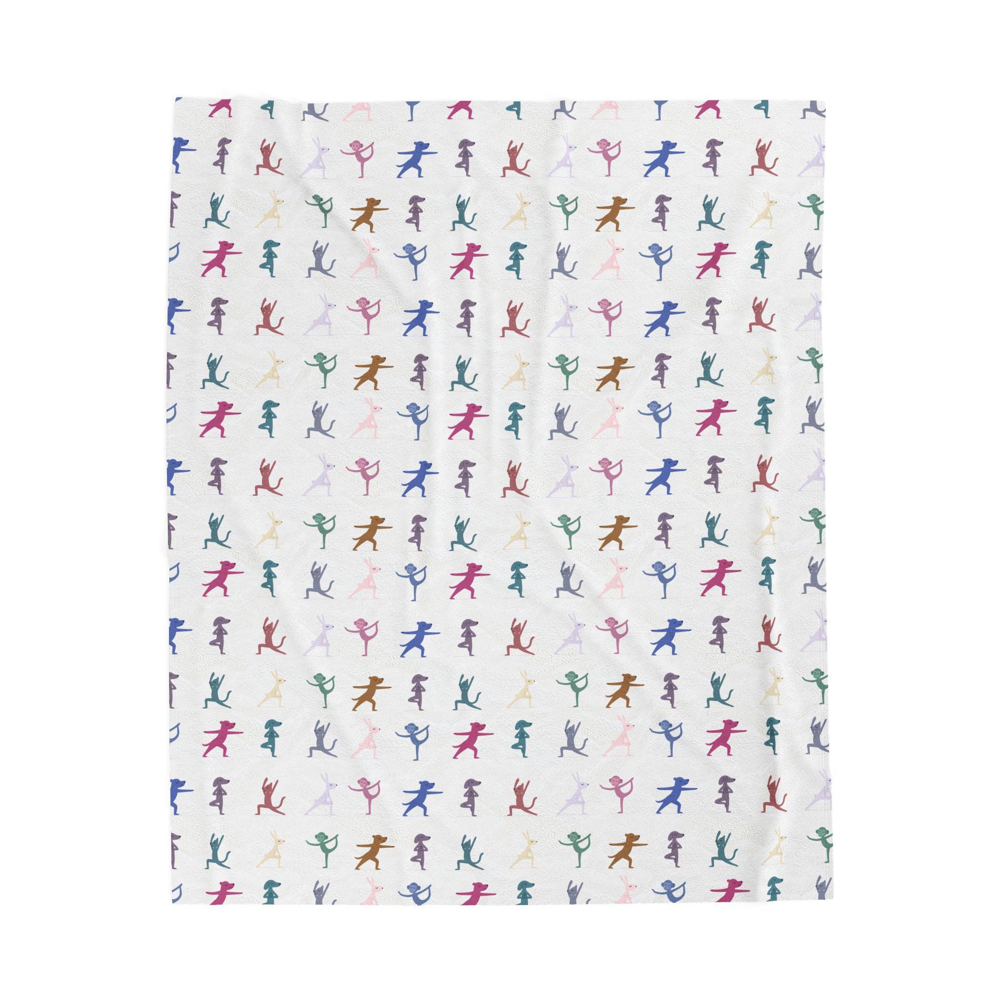 Colorful Playful Yoga Animal Pattern Blanket | Velveteen Plush Blanket