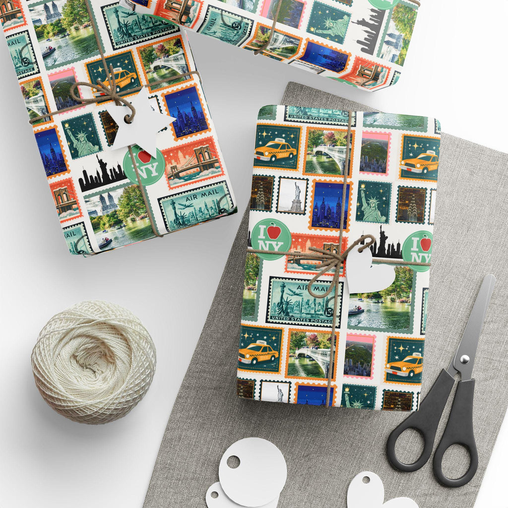 NYC Stamp Collage Wrapping Paper | New York City Gift Wrap