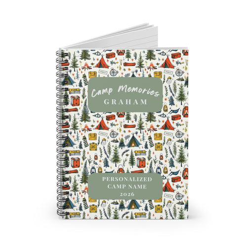 Camp Memories Camping Pattern Spiral Notebook | Personalized Ruled Journal