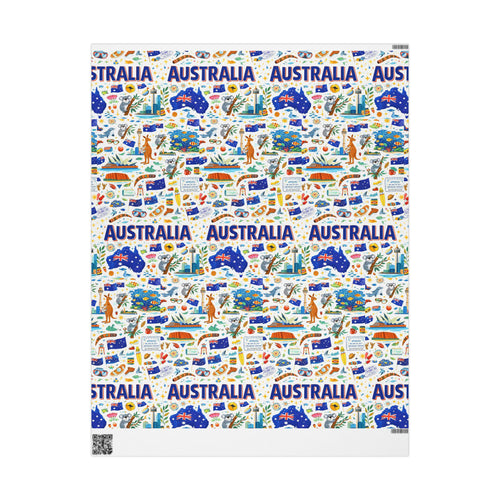 Australia Icon Pattern Wrapping Papers | Aussie Map, Kangaroo, Koala, Beach Motifs