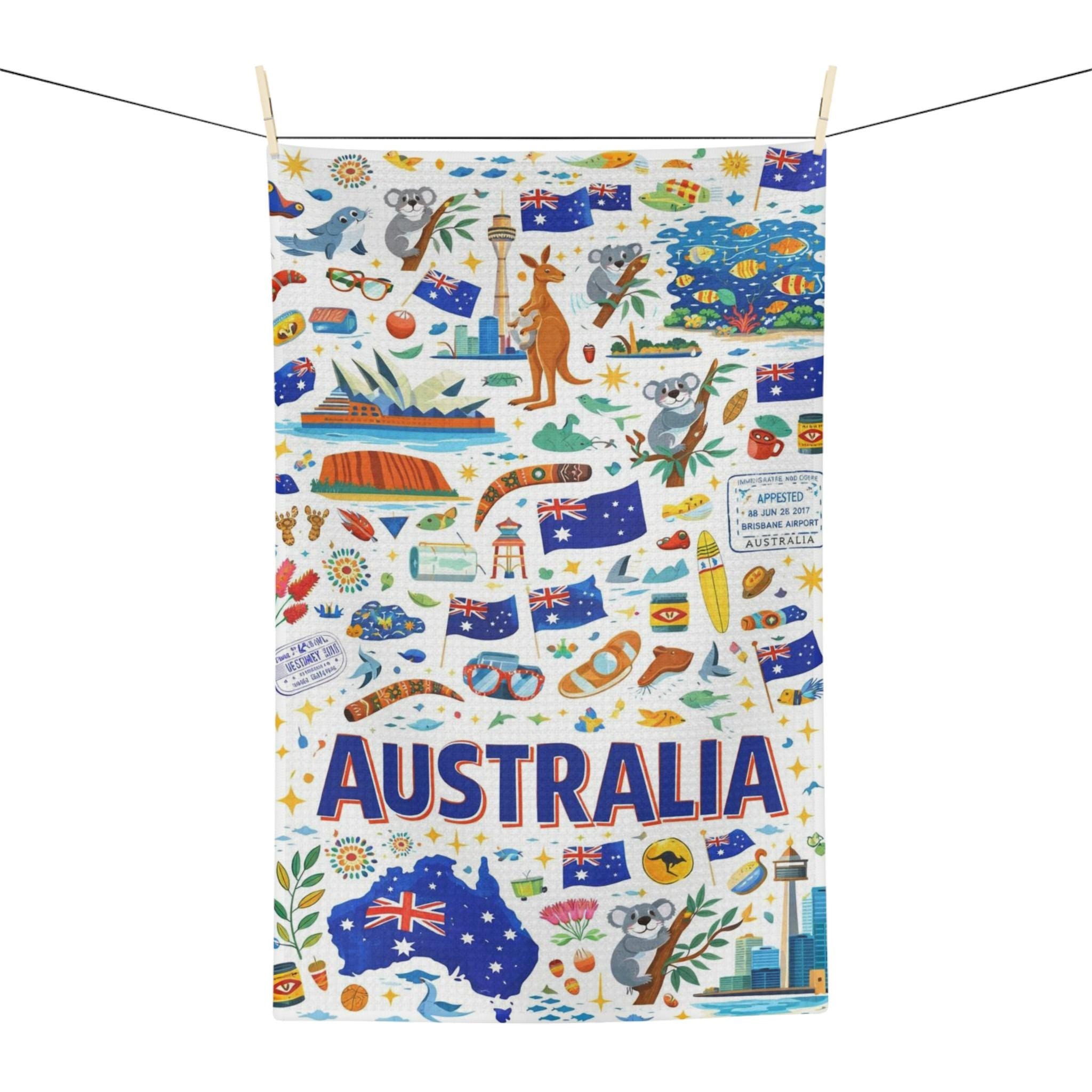 Australian Icons and Landmarks Microfiber Tea Towel | Australia Day
