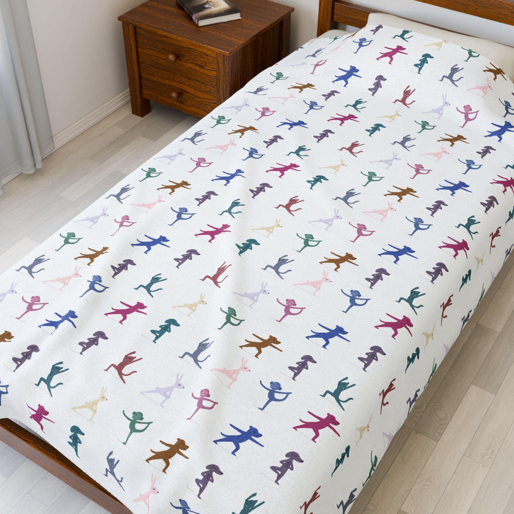 Colorful Playful Yoga Animal Pattern Blanket | Velveteen Plush Blanket