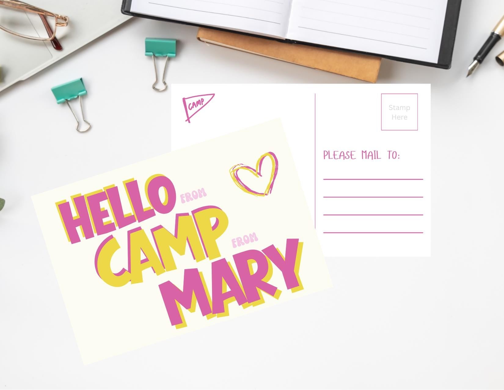 Personalized Camp Postcards: Multiple Color Options, Summer Care Package