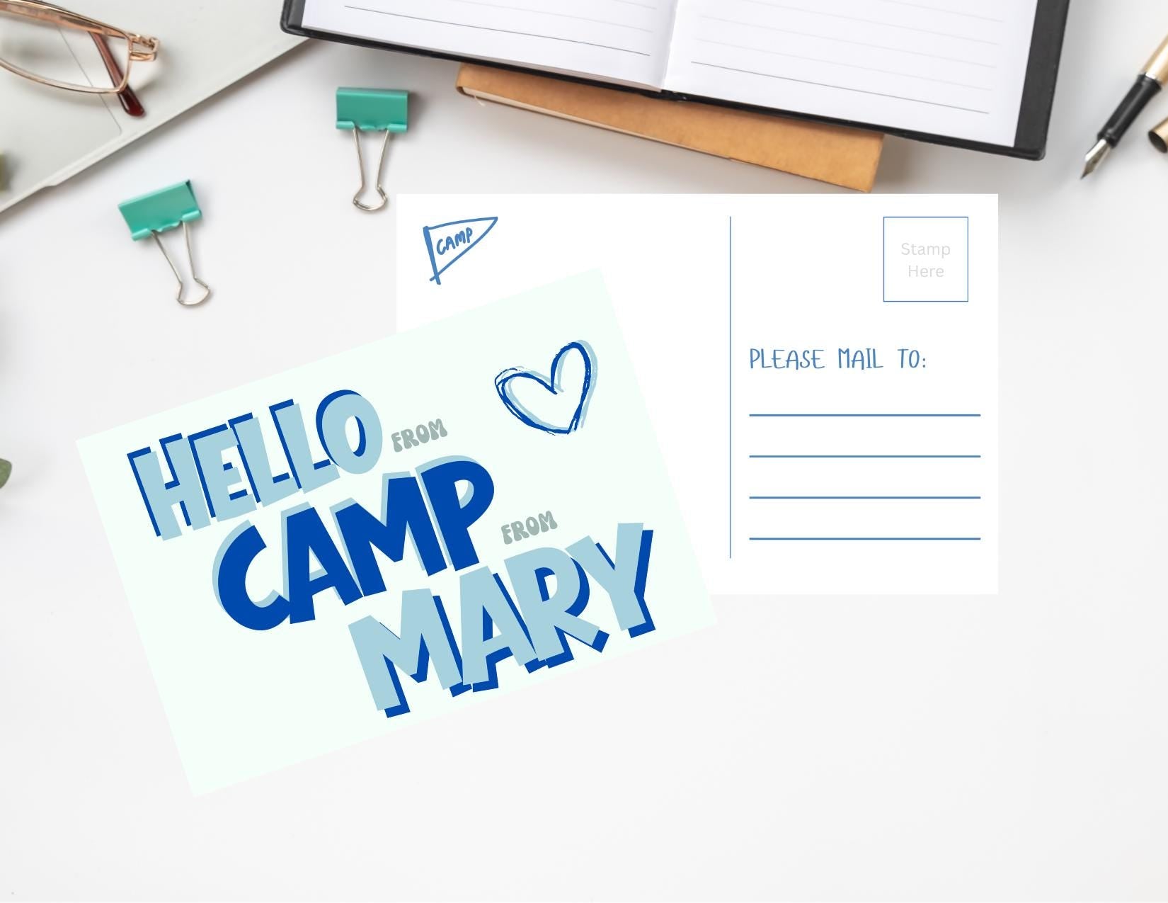 Personalized Camp Postcards: Multiple Color Options, Summer Care Package