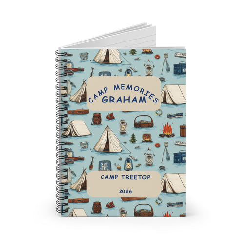 Camp Memories Camping Pattern Spiral Notebook | Personalized Ruled Journal