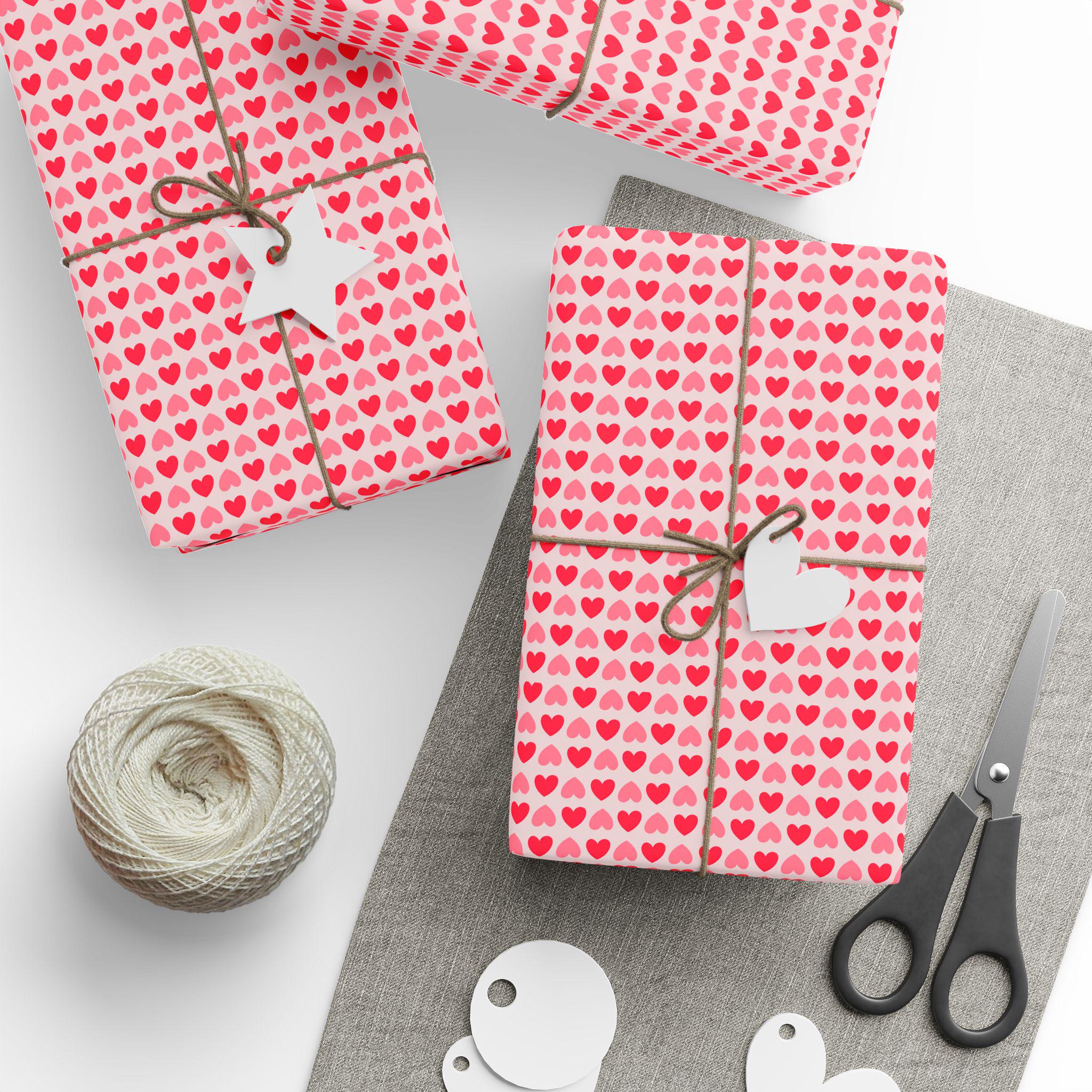 Pink Heart Pattern Wrapping Paper | Valentine Gift Wrap Roll