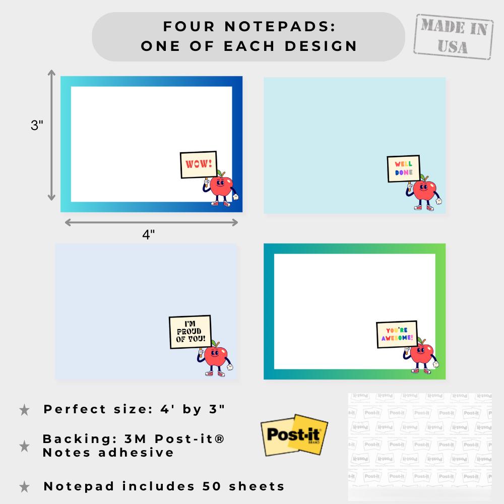 Teacher Affirmation Post-it Notes: Apple Design, Set of 4