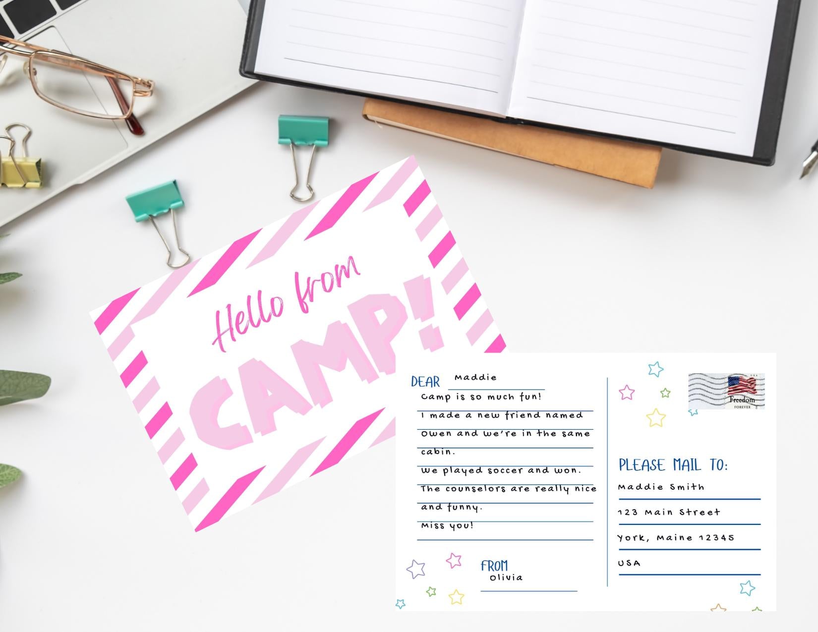 Camp Postcards | Fun Colorful Stationery, Kids Summer Camp (Set of 20)
