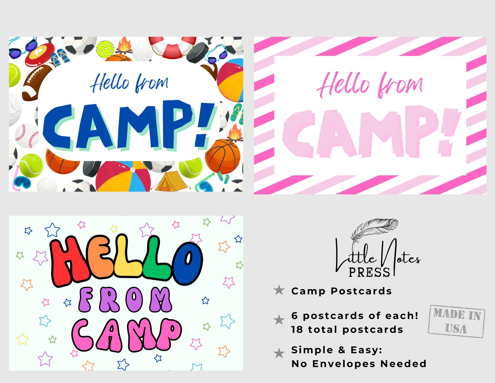 Summer Camp Postcards: Fun Colorful Stationery, Set of 18
