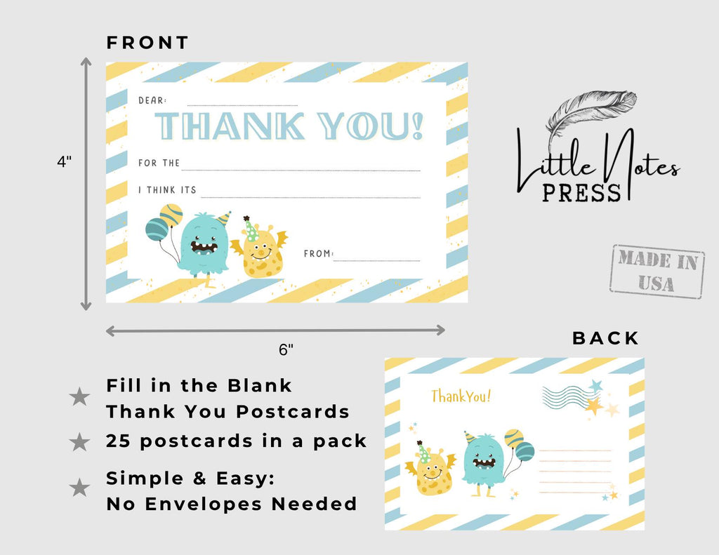 Kids Fill-in Thank You Postcards: Birthday Gifts, No Envelopes