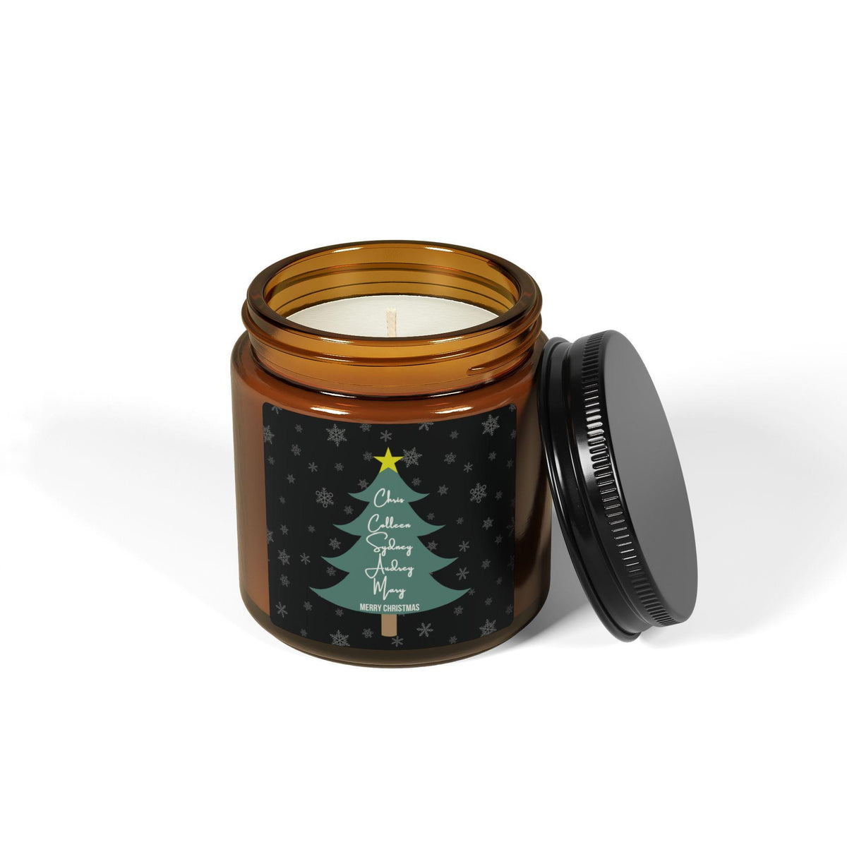 Personalized Family Names Christmas Tree Custom Candle Gift | Holiday Candle