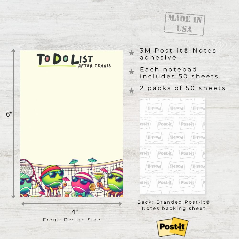 Funny Tennis Post-it Notes: Tennis Players' To-Do List 4x6"
