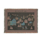 Winter Village Scene Woven Blanket | Personalized Cottage Landscape Throw