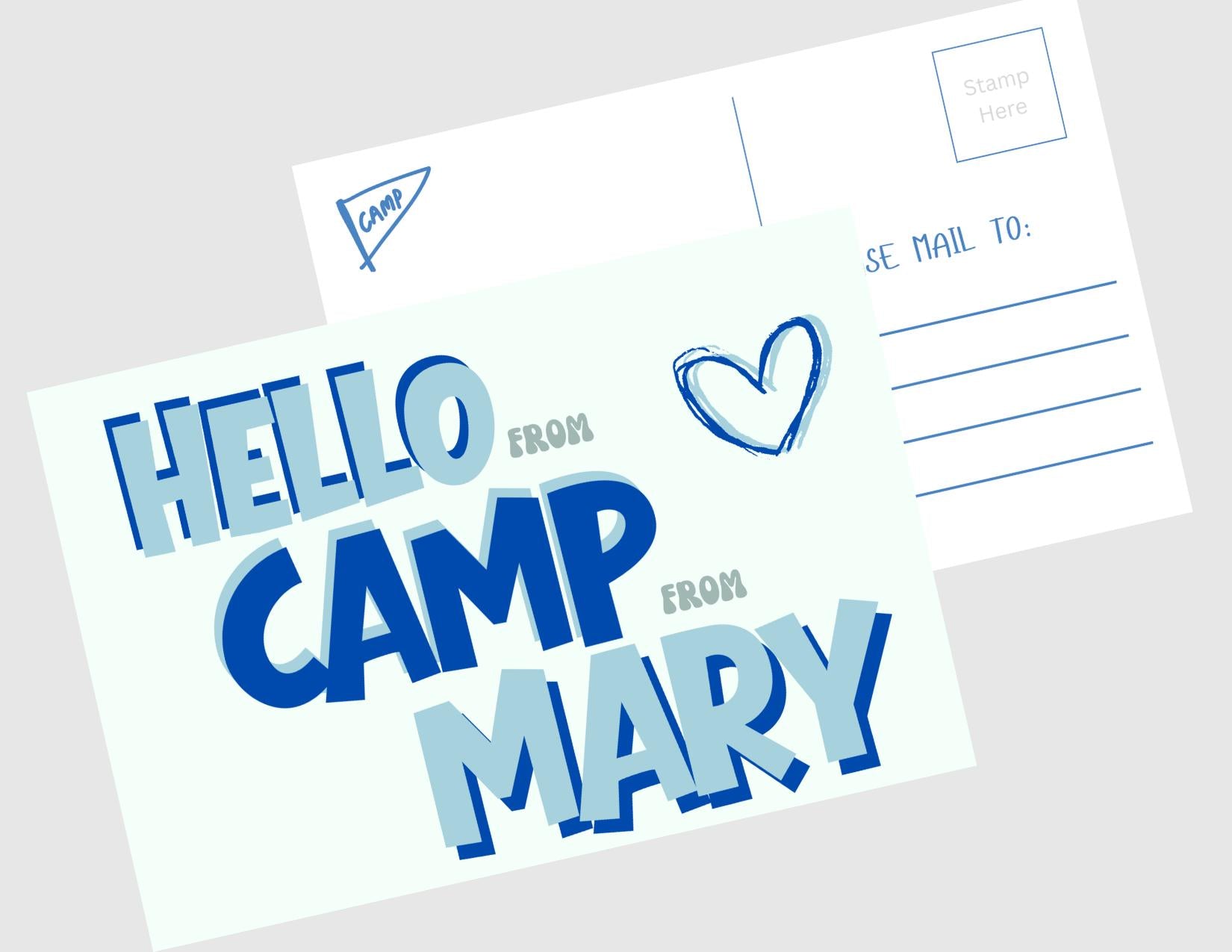 Personalized Camp Postcards: Multiple Color Options, Summer Care Package