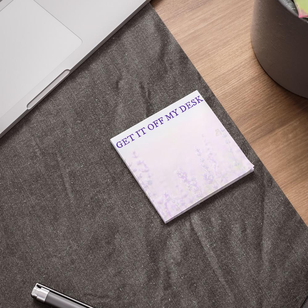 Get it off my desk Lavender Post-it Notes. Two Sizes: 4x6" and / or 3x3"