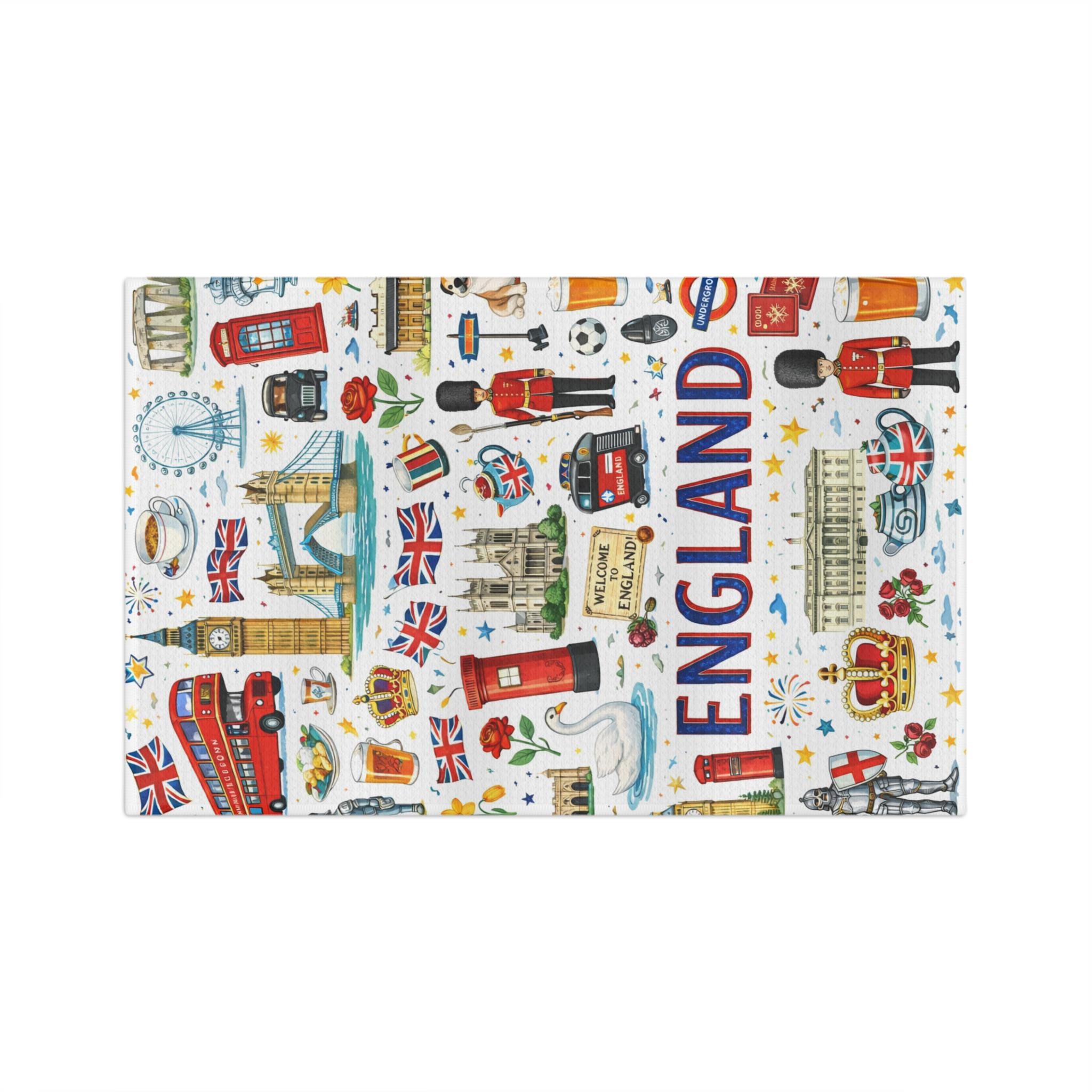 England Icons Microfiber Tea Towel | London Landmarks, Union Jack, Tea Motifs
