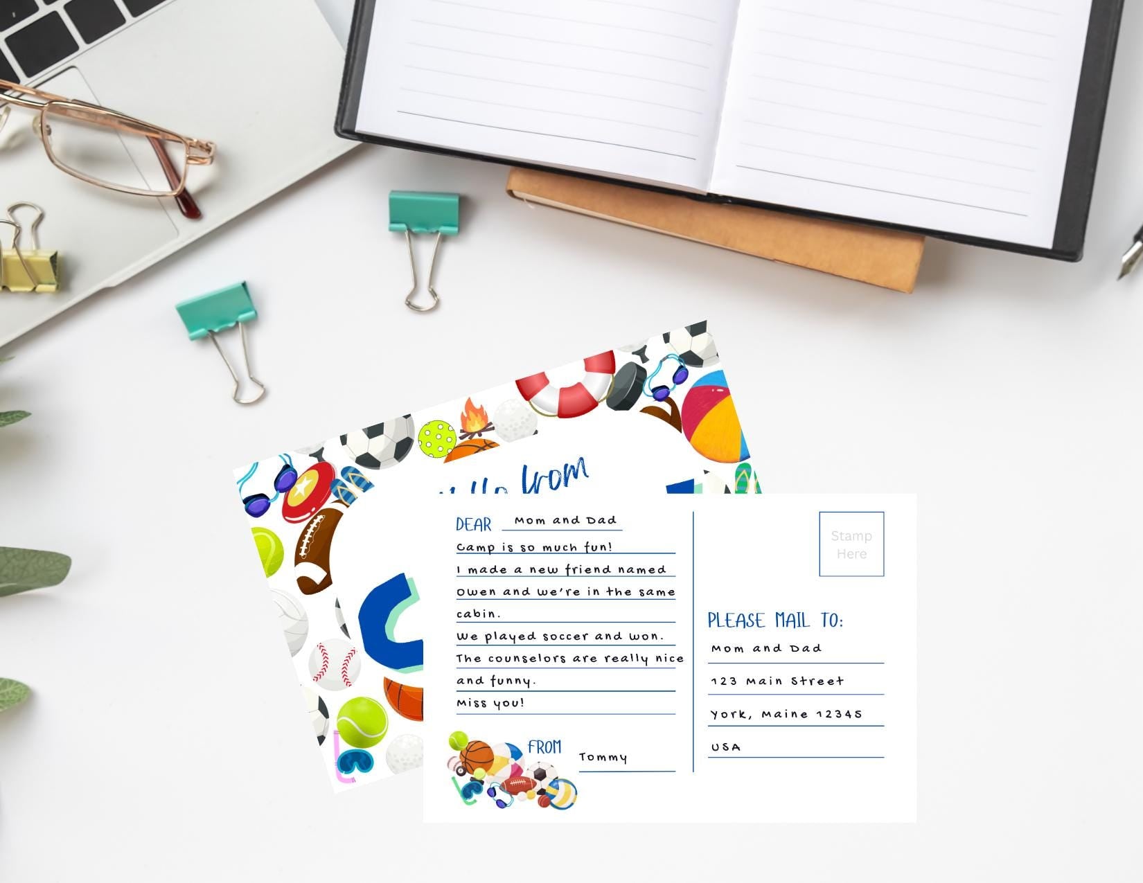 Summer Camp Postcards: Fun Colorful Stationery, Set of 18