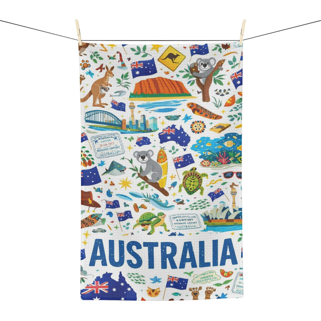 Australia Icons tea towel | Koala, Kangaroo, Sydney Opera House | Australia Day