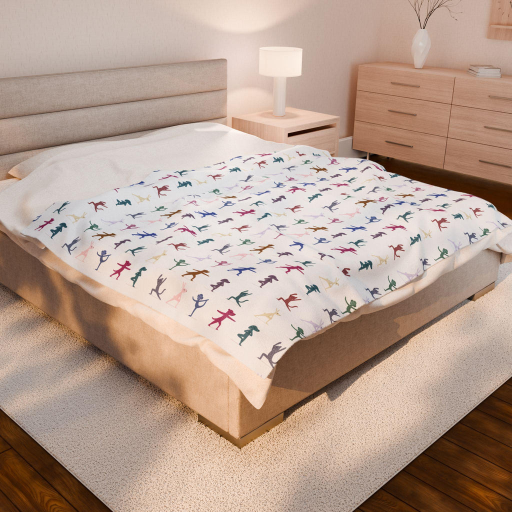 Colorful Playful Yoga Animal Pattern Blanket | Velveteen Plush Blanket