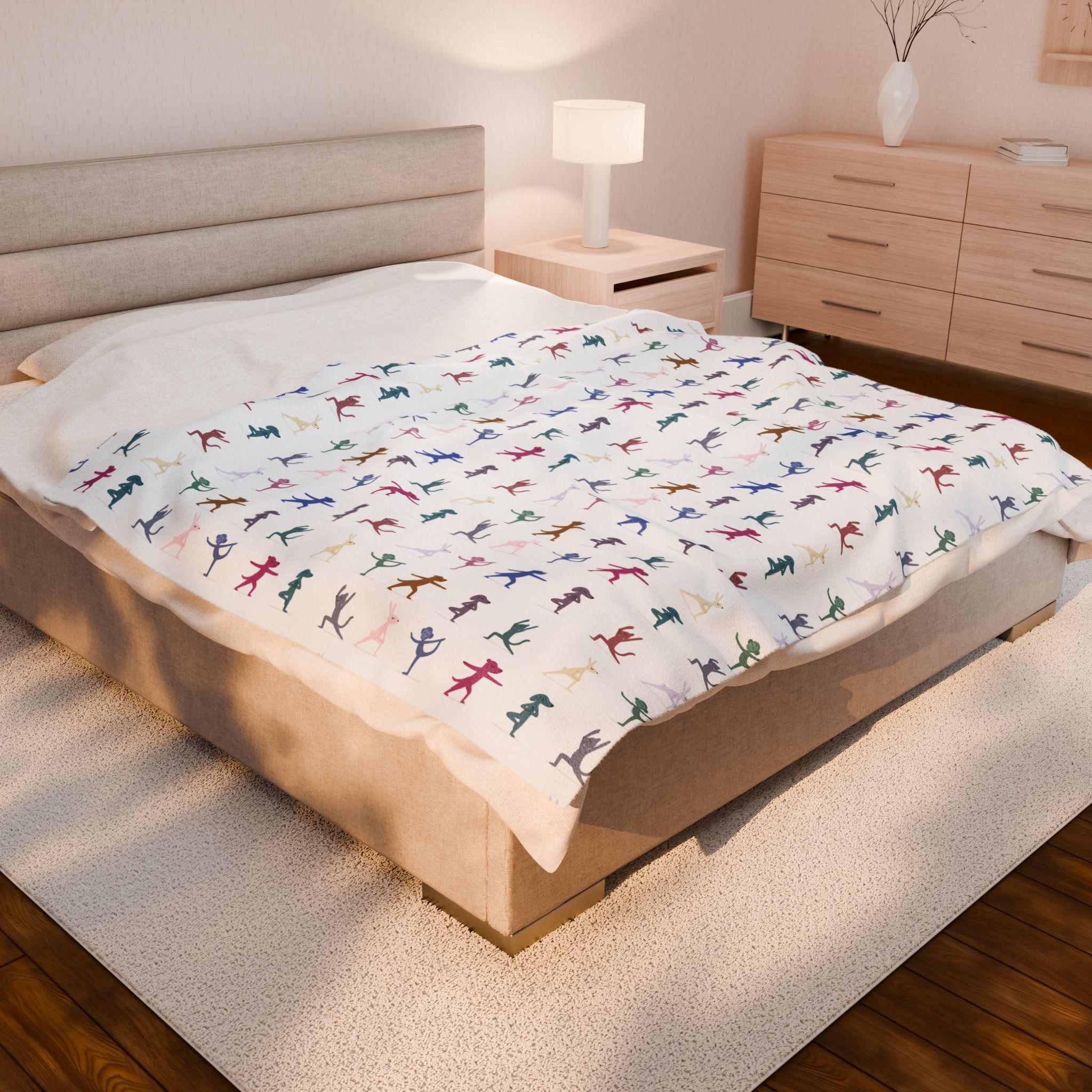 Colorful Playful Yoga Animal Pattern Blanket | Velveteen Plush Blanket