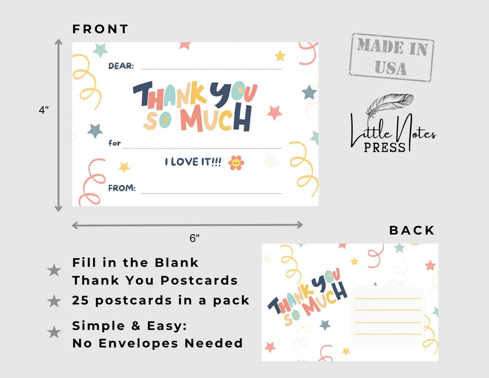 Kids Fill-in Thank You Postcards: Birthday Gifts, No Envelopes
