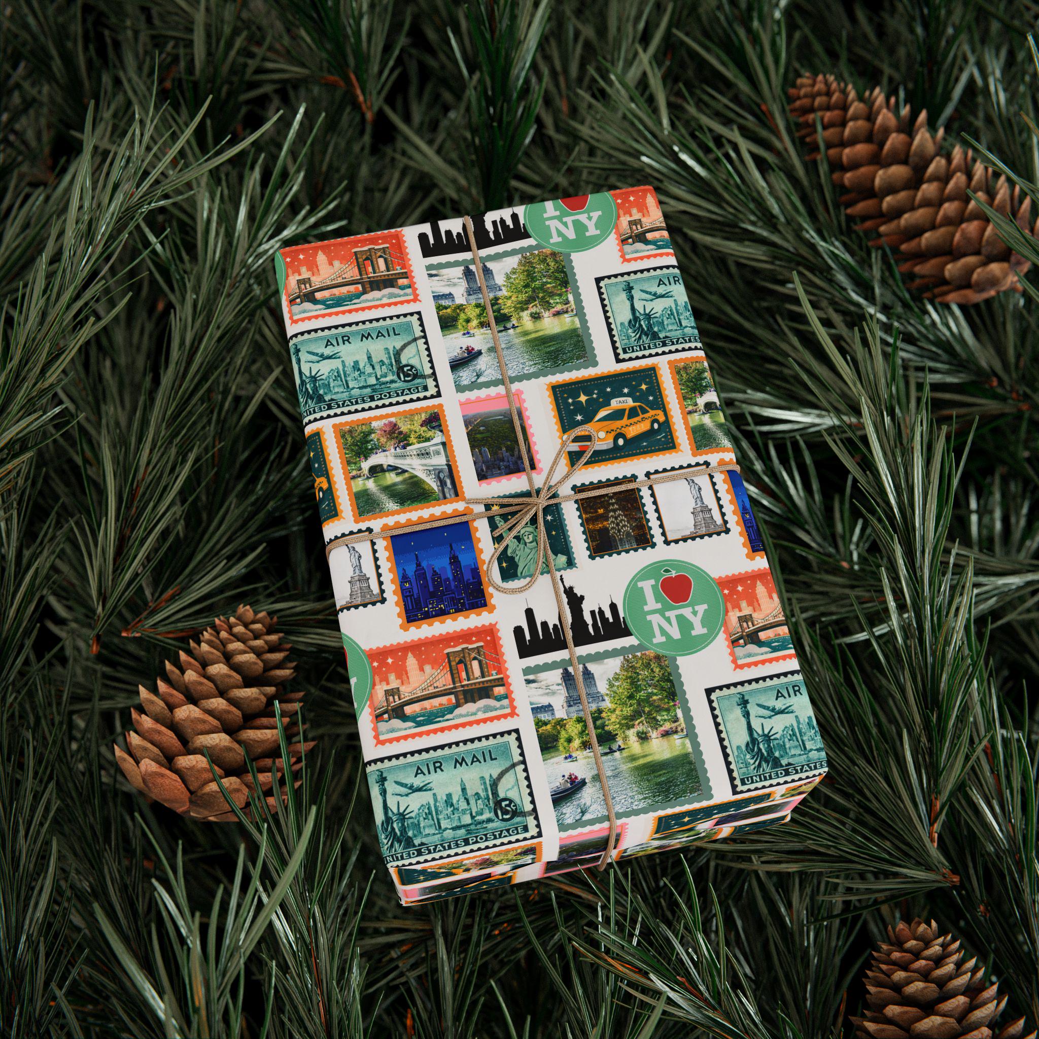NYC Stamp Collage Wrapping Paper | New York City Gift Wrap