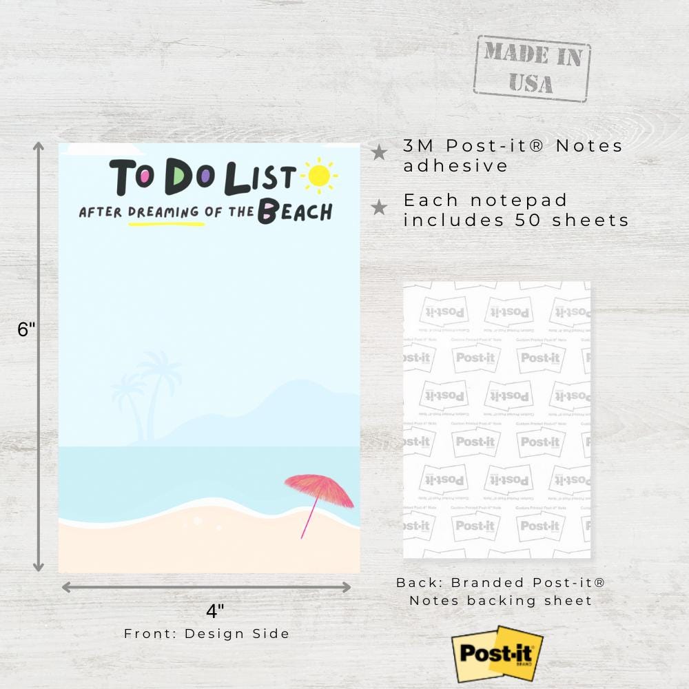 Funny Beach Post-it Notes: Beach Lover To-Do List 4x6"