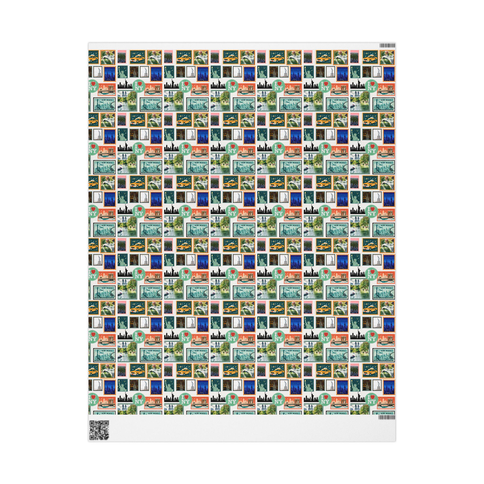 NYC Stamp Collage Wrapping Paper | New York City Gift Wrap
