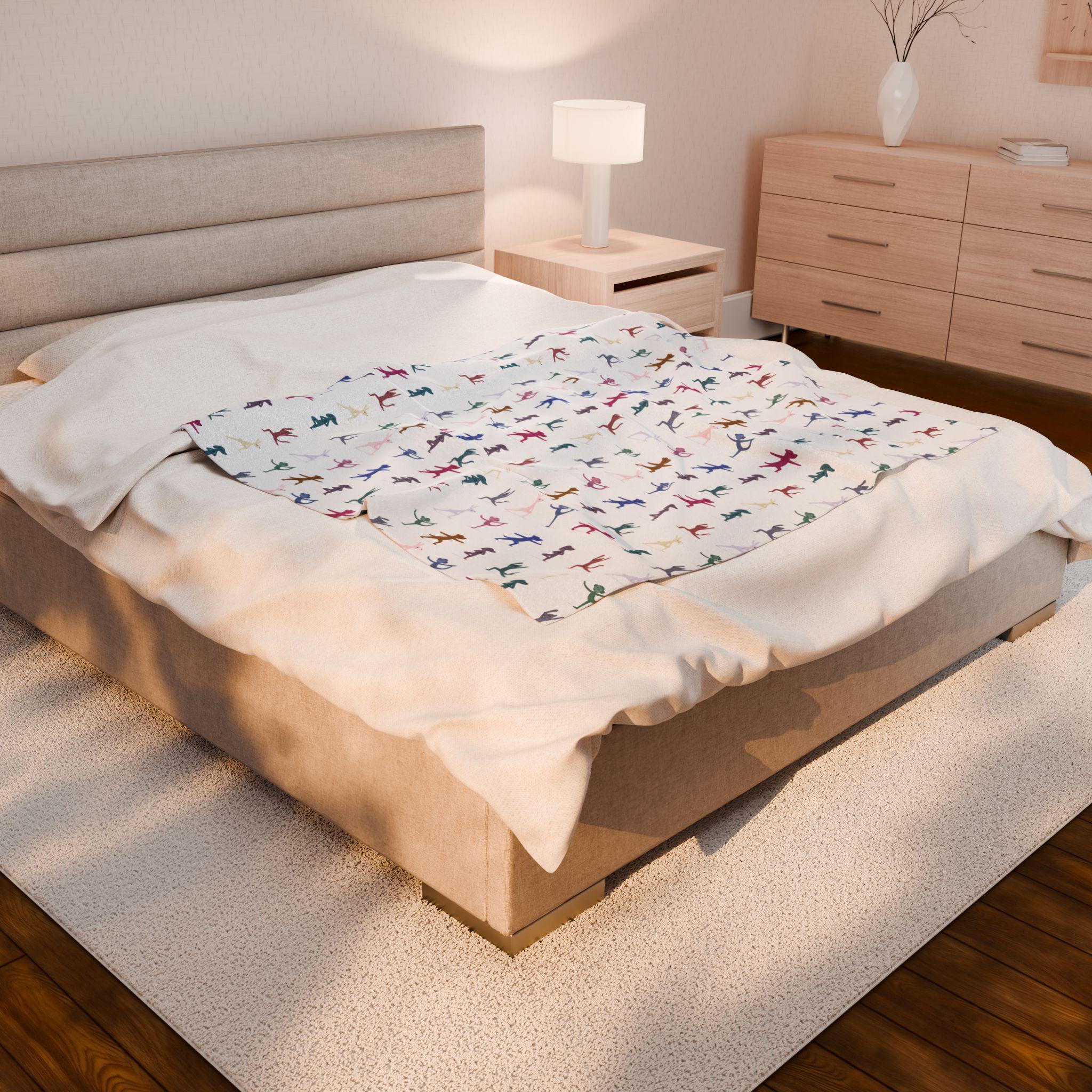 Colorful Playful Yoga Animal Pattern Blanket | Velveteen Plush Blanket