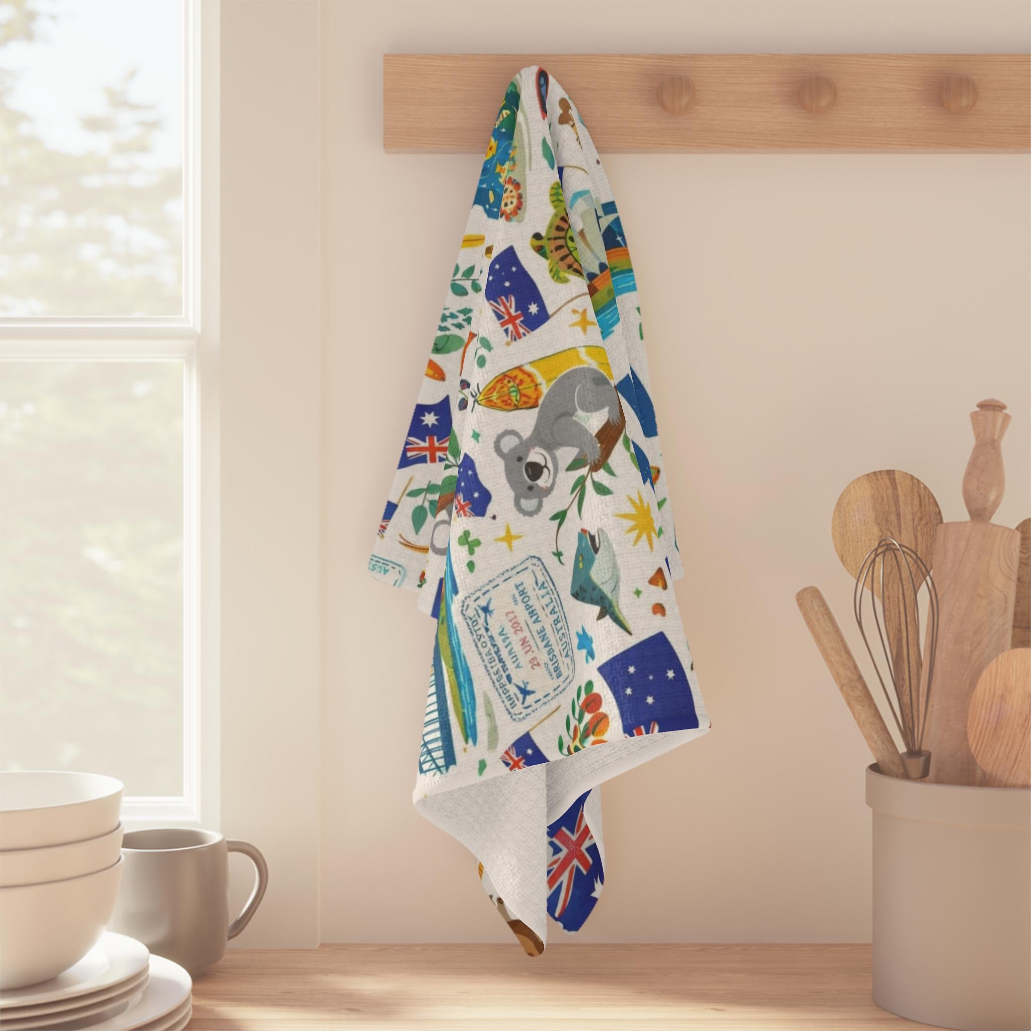 Australia Icons tea towel | Koala, Kangaroo, Sydney Opera House | Australia Day