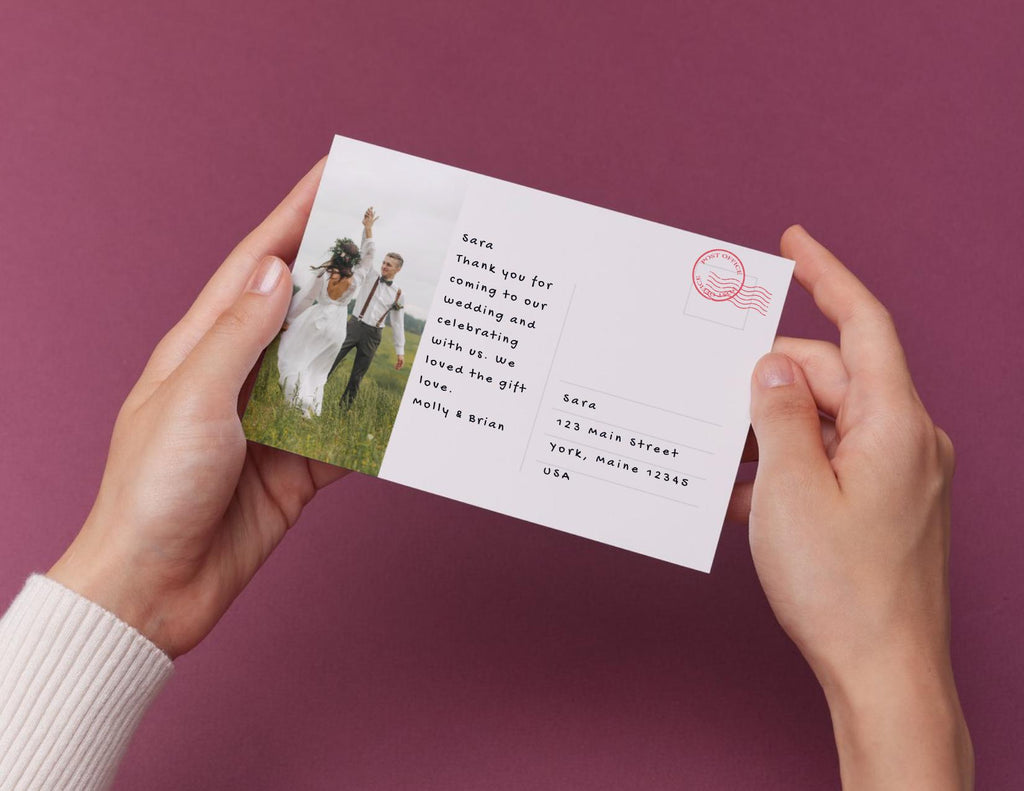 Custom Wedding Photo Thank You Postcards: Personalized Keepsake