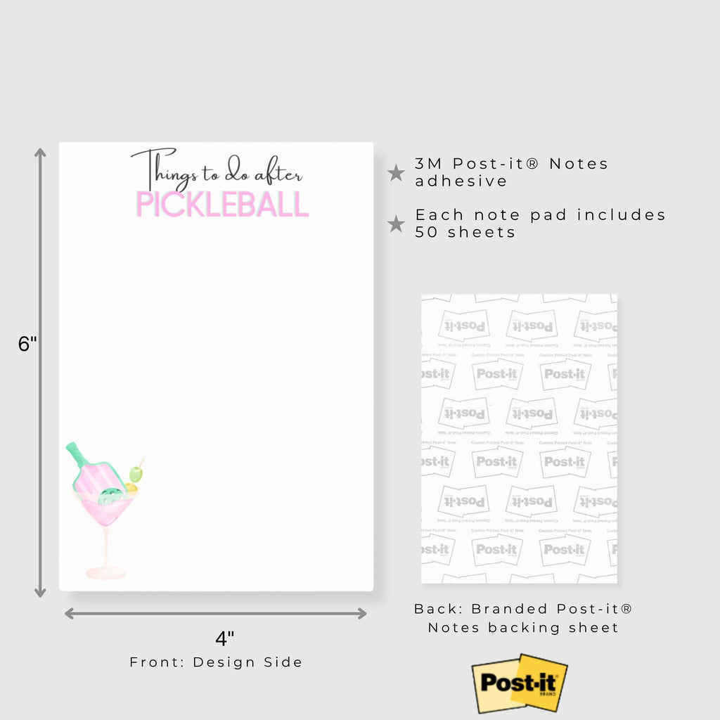 Funny Pickleball Post-it Notes: Pickleball Players' To-Do List 4x6" (Pink Martini)