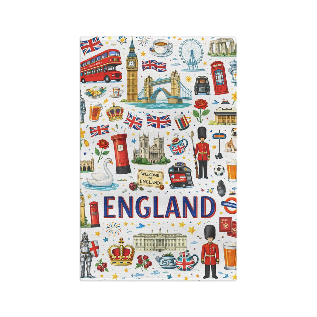 England Icons Microfiber Tea Towel | London Landmarks, Union Jack, Tea Motifs
