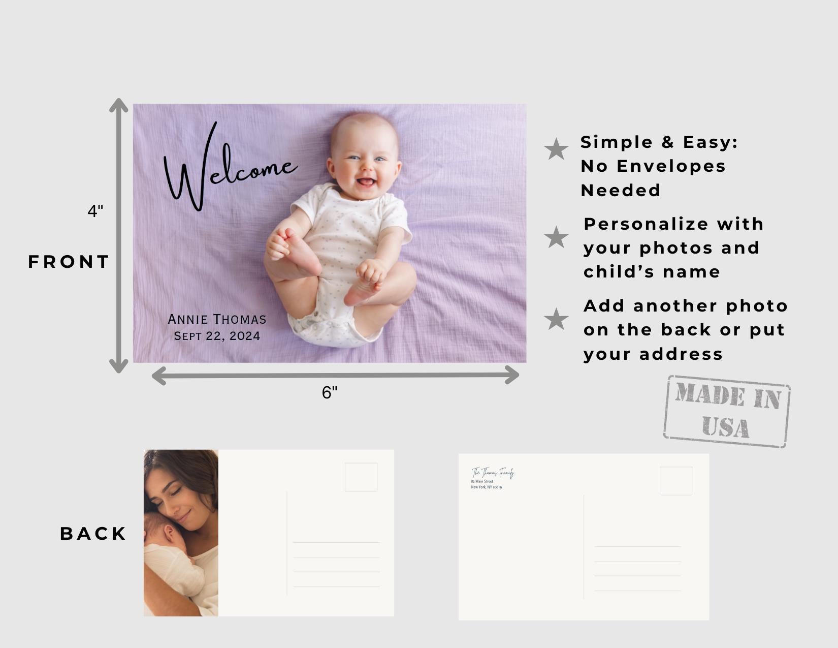 Custom Baby Announcement Photo Postcards: Personalized Keepsake